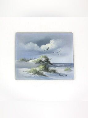 Vintage Oil Painting, Seascape Beach Scene, Unframed Muted, Natural Colours